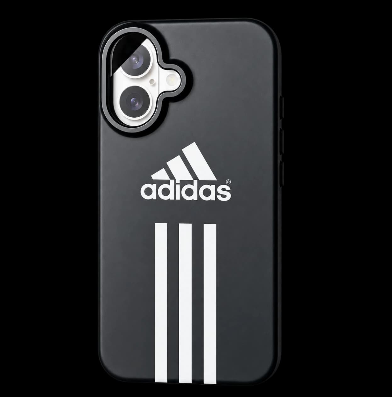 Black Adidas phone case with three white stripes